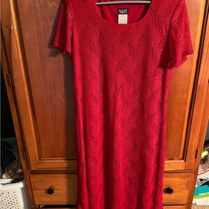Chic Red Leaf Pattern Midi Dress
